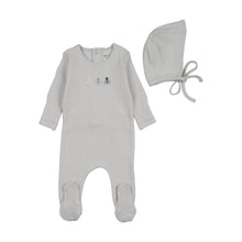 Load image into Gallery viewer, Bee &amp; Dee Rattles Pointelle Footie And Bonnet - Sky Blue