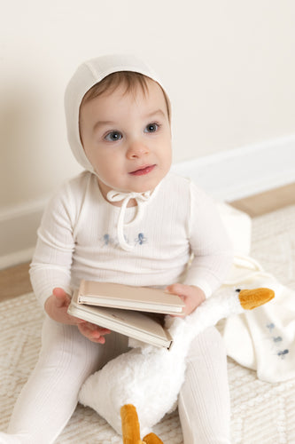 Bee & Dee Rattles Pointelle Layette Set - Chalk White Boys