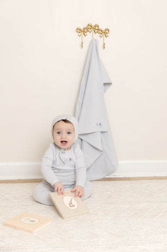 Bee & Dee Rattles Pointelle Footie And Bonnet - Sky Blue