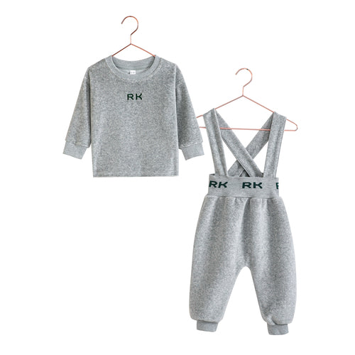 Retro Kid Reese Baby Boy Overalls Set - Grey/Green