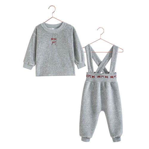Retro Kid Reese Baby Girl Overalls Set - Grey/Red