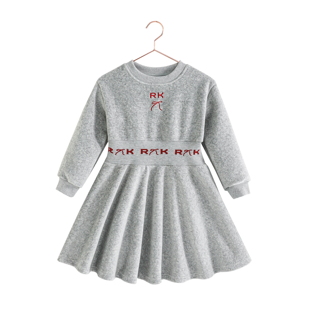 Retro Kid Reese Scuba Velour Dress - Grey/Red