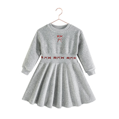 Retro Kid Reese Scuba Velour Dress - Grey/Red