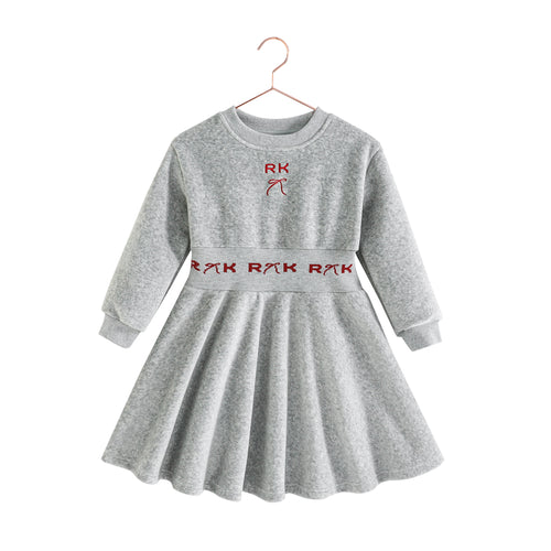 Retro Kid Reese Scuba Velour Dress - Grey/Red