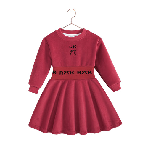 Retro Kid Reese Scuba Velour Dress - Red