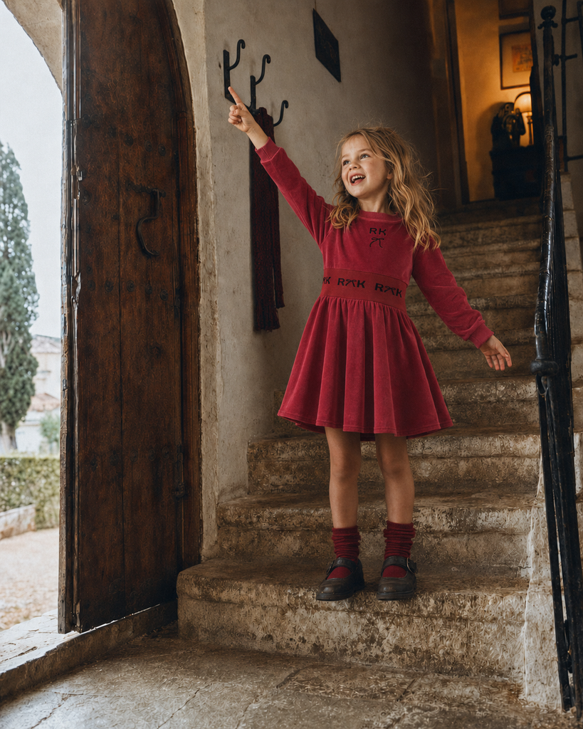 Retro Kid Reese Scuba Velour Dress - Red