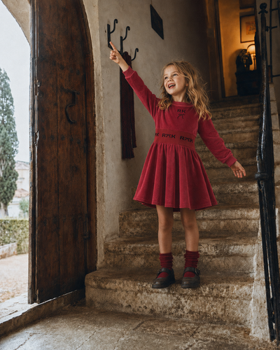 Retro Kid Reese Scuba Velour Dress - Red