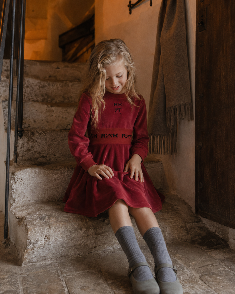 Retro Kid Reese Scuba Velour Dress - Red