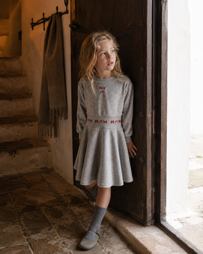Retro Kid Reese Scuba Velour Dress - Grey/Red