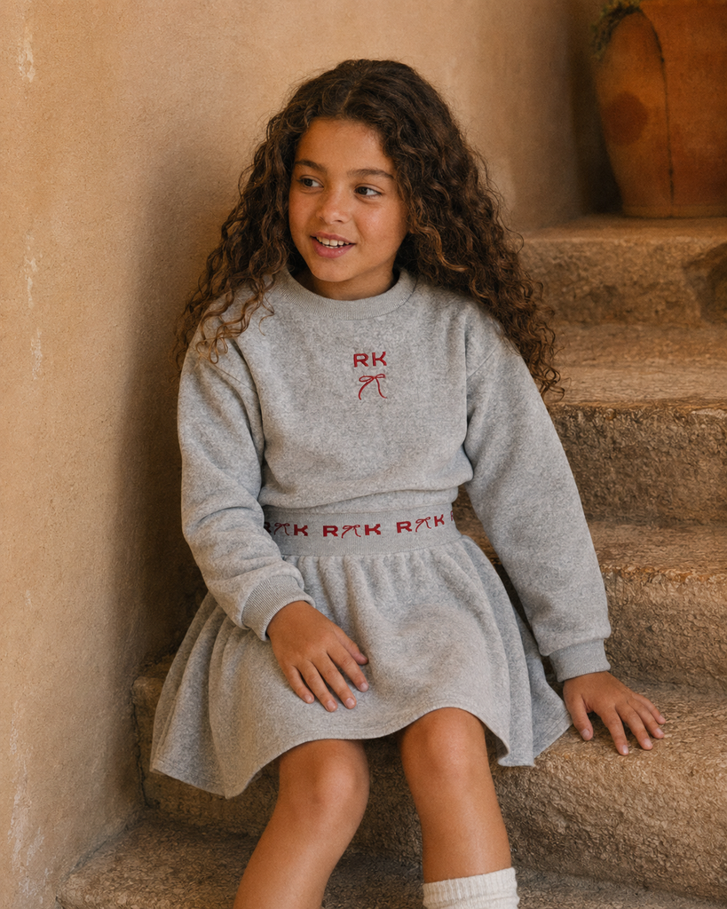 Retro Kid Reese Scuba Velour Dress - Grey/Red
