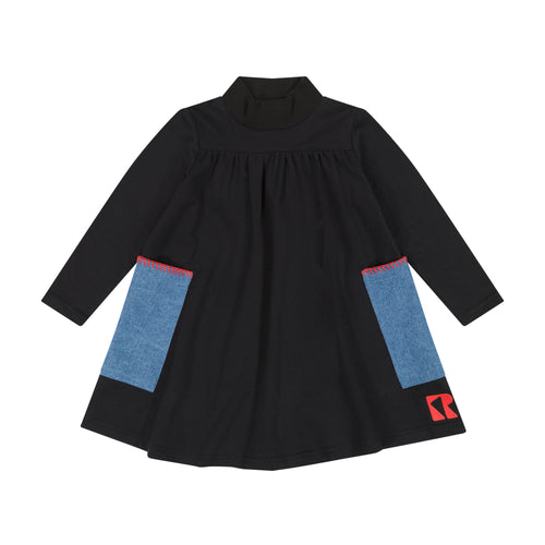 Retro Kid Remy Twirl Dress With Oversized Pockets - Black/Red