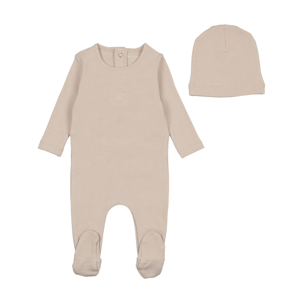 Bee & Dee Ribbon Applique Footie & Beanie - Flint Gray