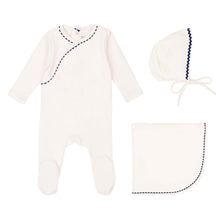 Load image into Gallery viewer, Mini Label Classic Ric Rac Layette Set - Blue On White