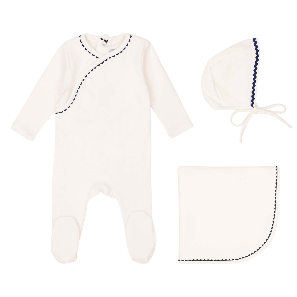 Mini Label Classic Ric Rac Layette Set - Blue On White – Moonlight