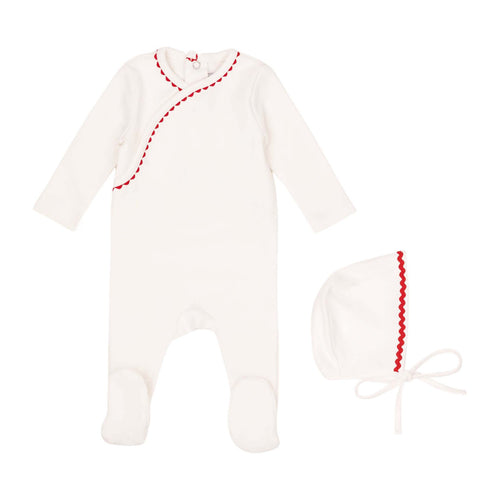 Mini Label Classic Ric Rac Footie And Hat - Red On White