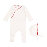 Mini Label Classic Ric Rac Footie And Hat - Red On White