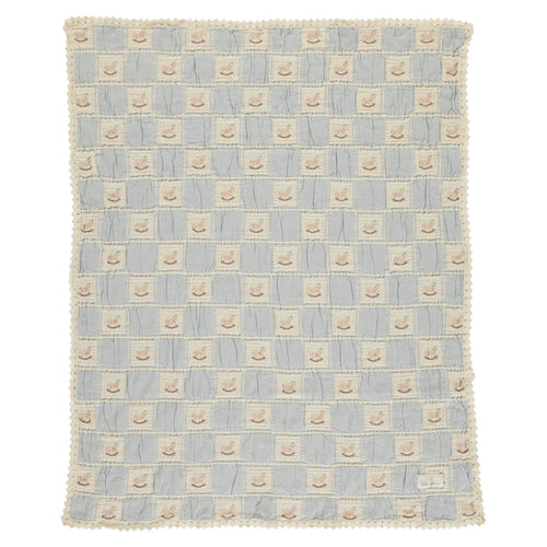 Bebe Organic Rocking Horse Patchwork Blanket - Blue Horse