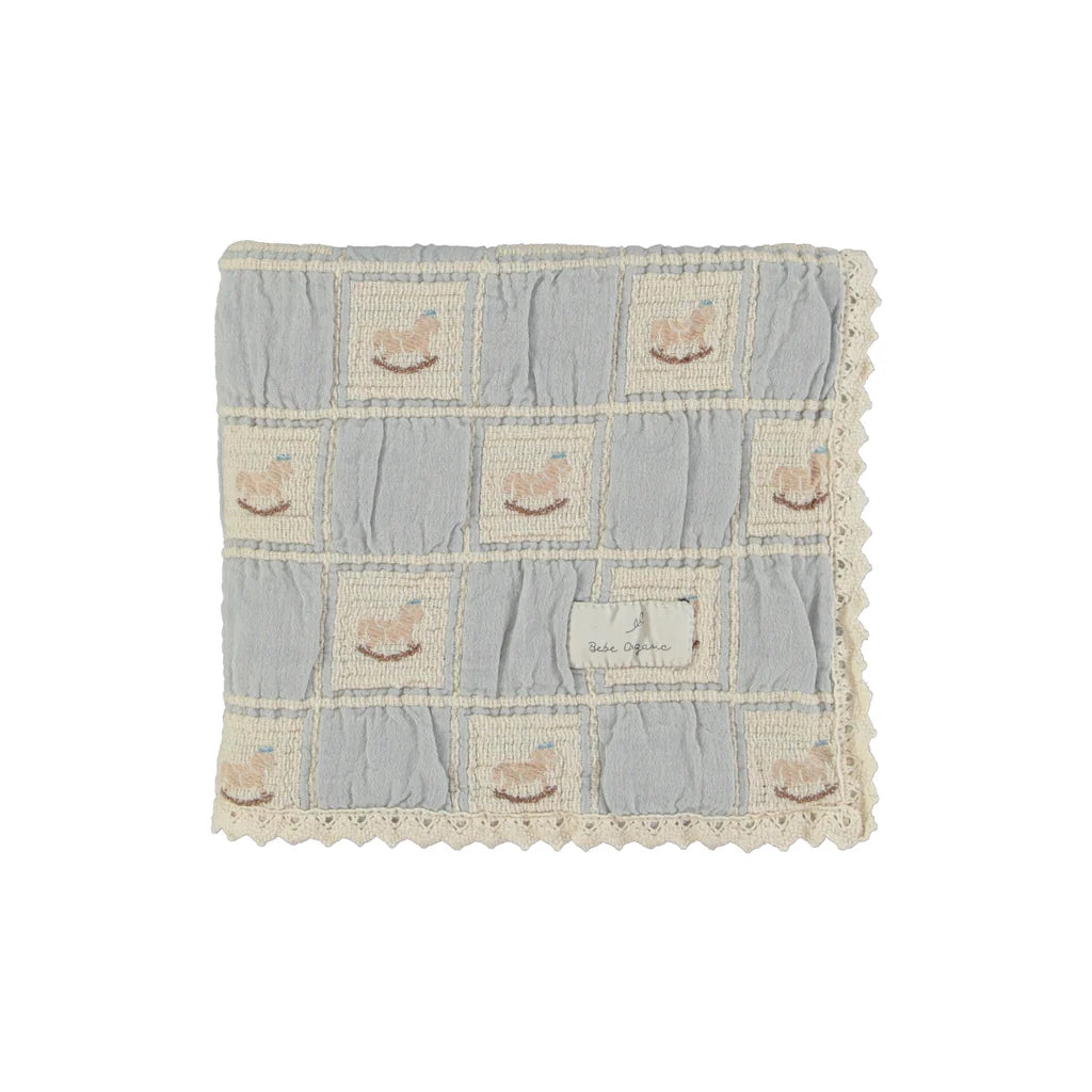 Bebe Organic Rocking Horse Patchwork Blanket - Blue Horse – Moonlight