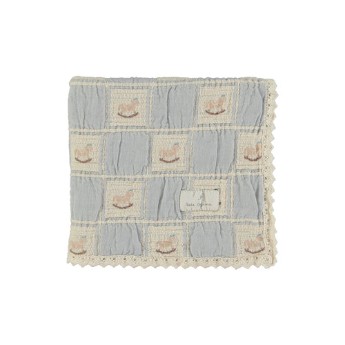 Bebe Organic Rocking Horse Patchwork Blanket - Blue Horse