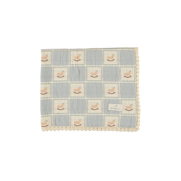 Bebe Organic Rocking Horse Blanket - Blue Patchwork