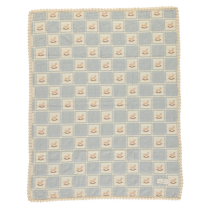 Bebe Organic Rocking Horse Blanket - Blue Patchwork