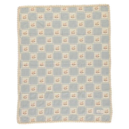 Bebe Organic Rocking Horse Blanket - Blue Patchwork