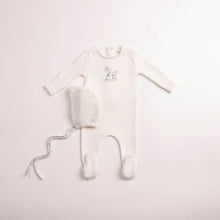 Load image into Gallery viewer, Bee &amp; Dee Boys Rocking Horse Footie And Bonnet - Chalk White