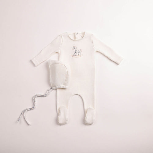 Bee & Dee Boys Rocking Horse Footie And Bonnet - Chalk White
