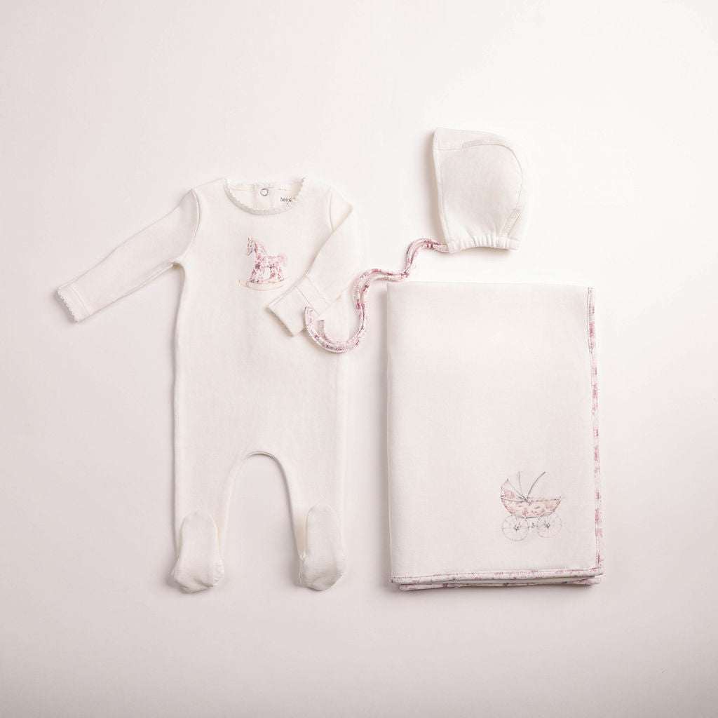 Bee & Dee Girls Rocking Horse Layette Set - Chalk White