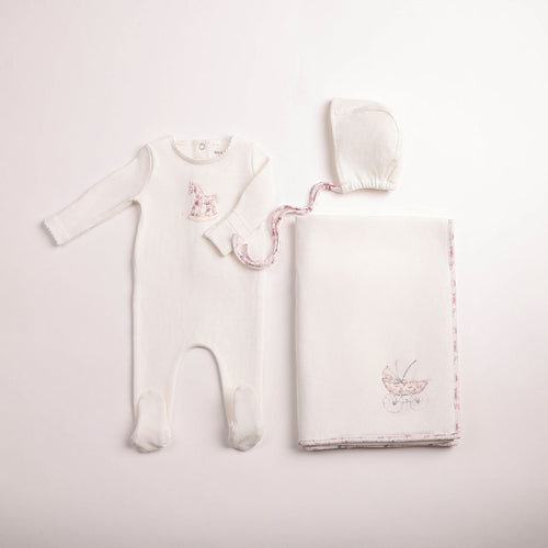 Bee & Dee Girls Rocking Horse Layette Set - Chalk White