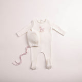 Bee & Dee Girls Rocking Horse Footie And Bonnet - Chalk White