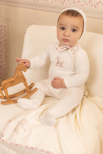 Bee & Dee Girls Rocking Horse Footie And Bonnet - Chalk White
