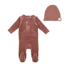 Load image into Gallery viewer, Lil Legs Velour Bunny Footie Rosewood w/ Flower