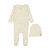 Lilette Scattered Cherry Footie & Beanie - Ivory/Mint