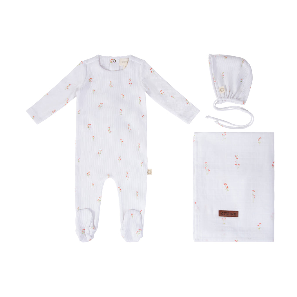 Citrine Stem Flower Layette Set - Red/White