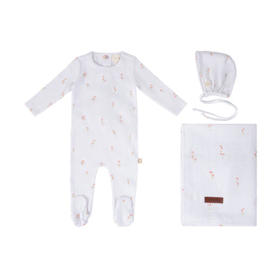 Citrine Stem Flower Layette Set - Red/White