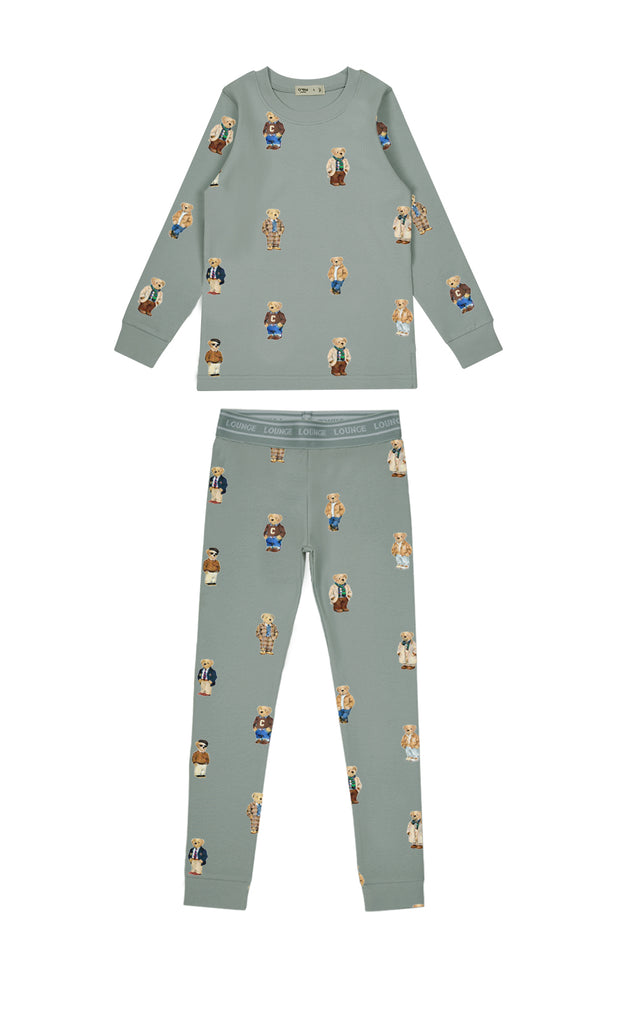 Crew Lounge Teddy Pattern Lounge Crewneck Set - Jade