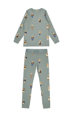 Crew Lounge Teddy Pattern Lounge Crewneck Set - Jade