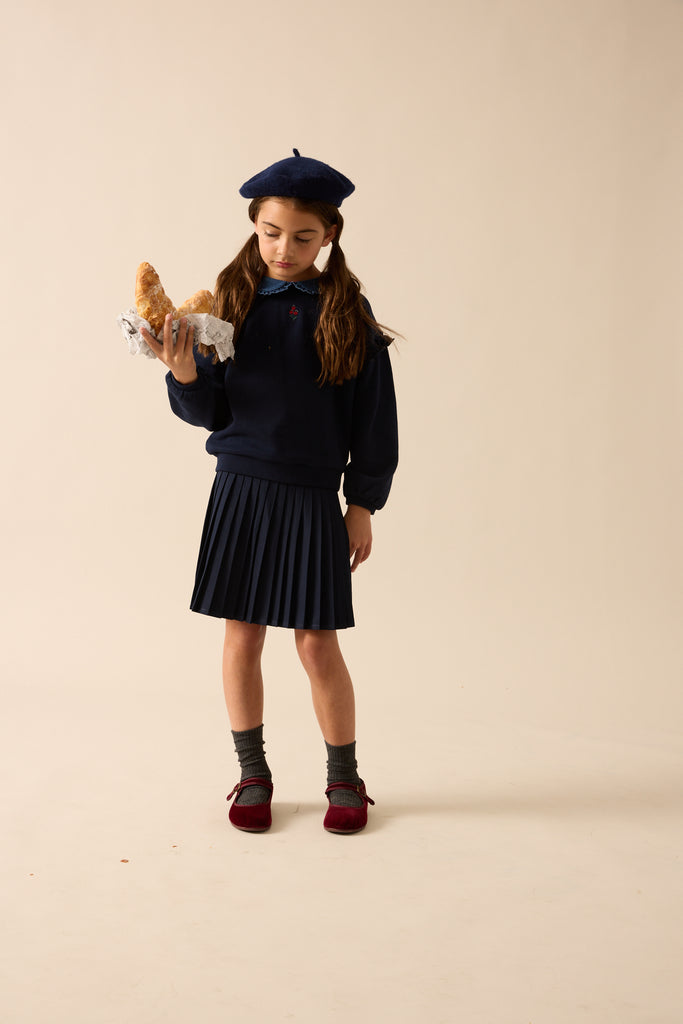 Lil Legs Denim Collar Ruffle Sweatshirt - Navy