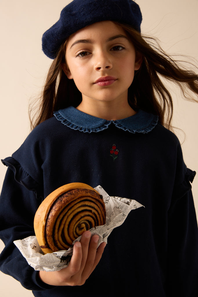 Lil Legs Denim Collar Ruffle Sweatshirt - Navy