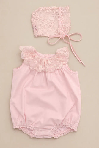 Apparelel Mayfair Romper And Bonnet - Rose