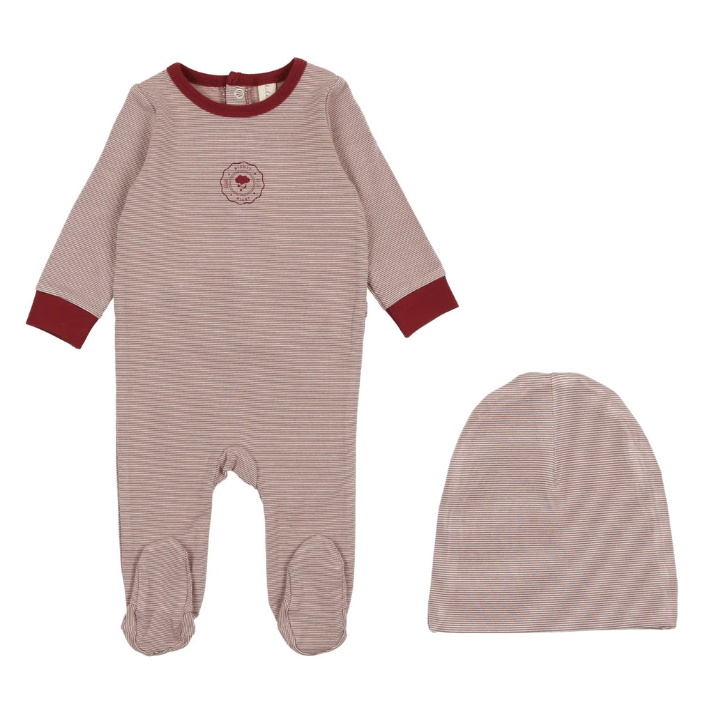 Lil Legs Striped Footie And Beanie - Rosewood