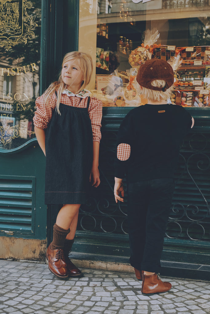 Madeline Girls Black Denim Pinafore