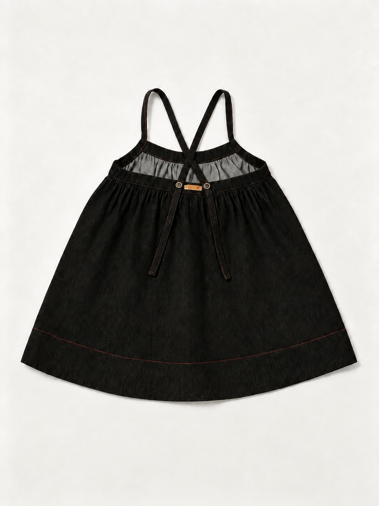 Madeline Girls Black Denim Pinafore