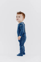 Load image into Gallery viewer, Crew Script Velour Romper - Blue