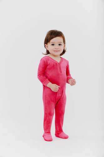 Crew Velour Track Romper - Pink