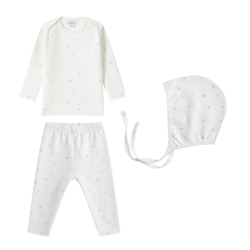 Oubon Boys Rose Blue Floral Two Piece Set And Bonnet