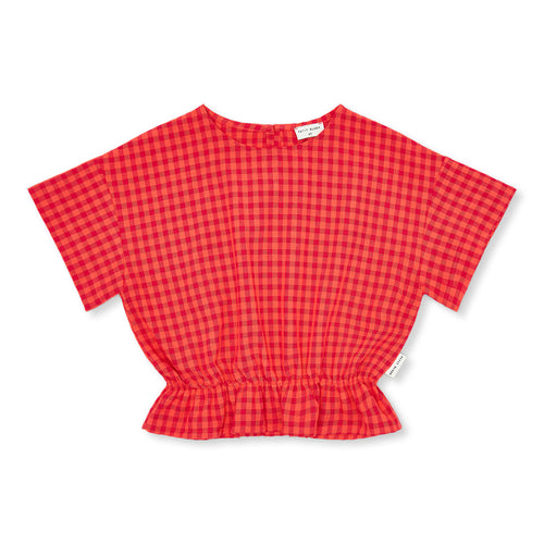 Petit Blush Elastic Waist Blouse - Check Red