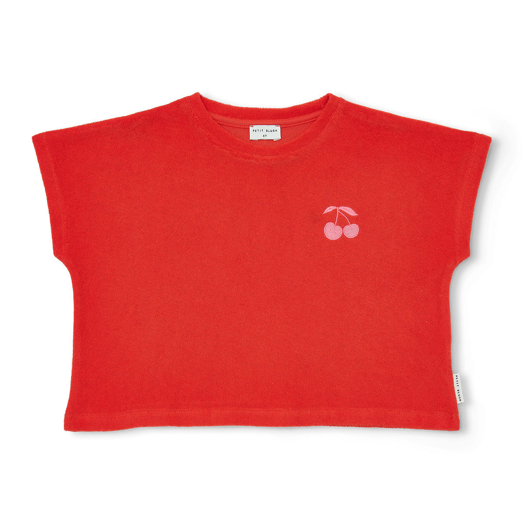 Petit Blush Cherry Towel Top - Grenadine