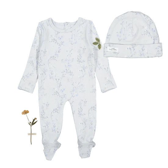 Lovely Littles Printed Footie And Hat - Joy Blue